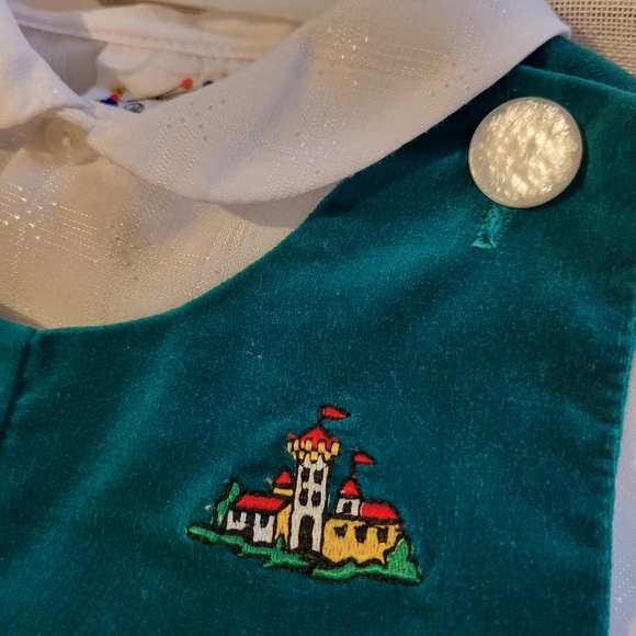 Vintage Green Velvet Baby Romper with White Shirt 24 Month- 1T - Picture 2 of 12